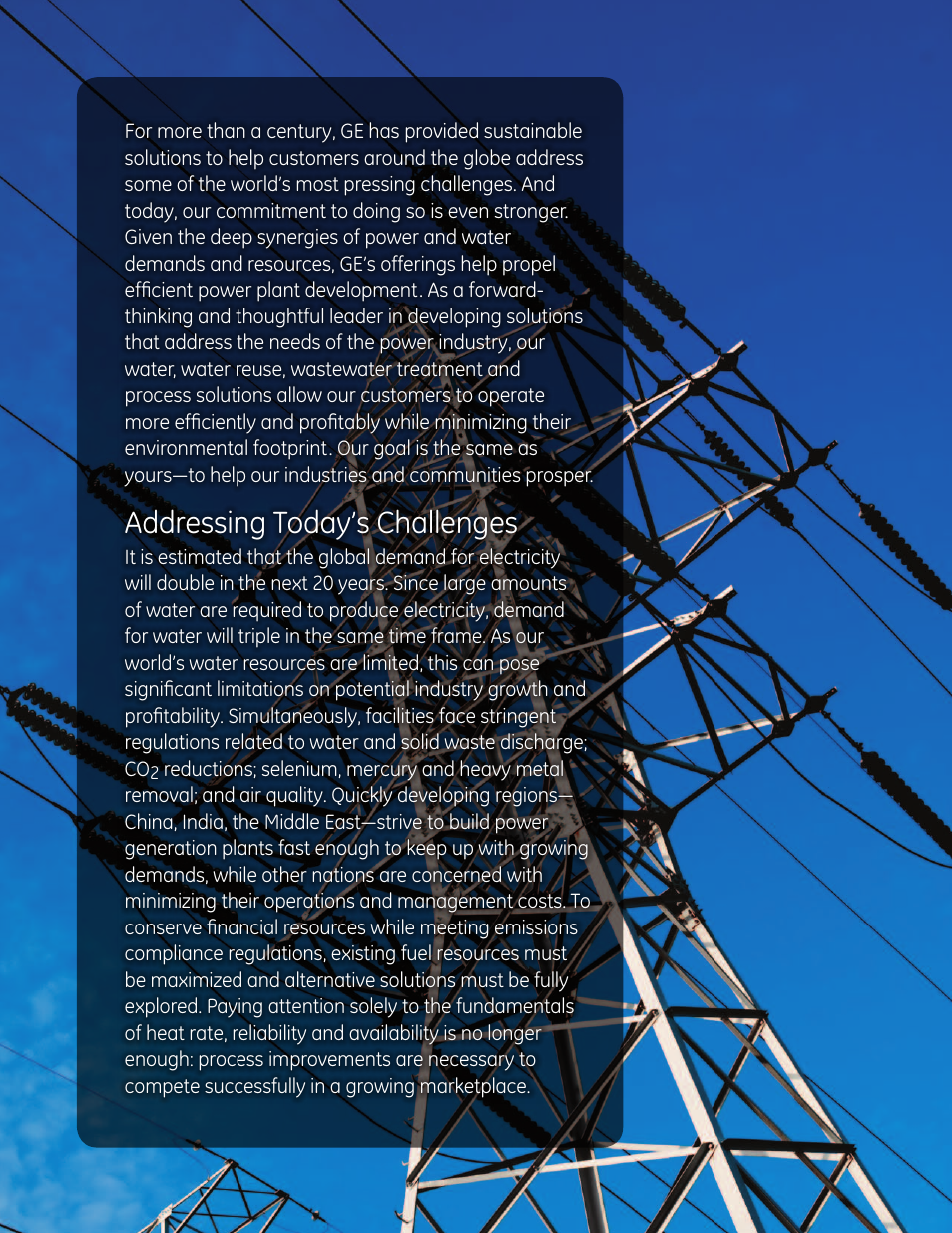 Addressing today’s challenges | GE P&W FuelSolv - Water Treatment Solutions for the Power Industry User Manual | Page 2 / 8