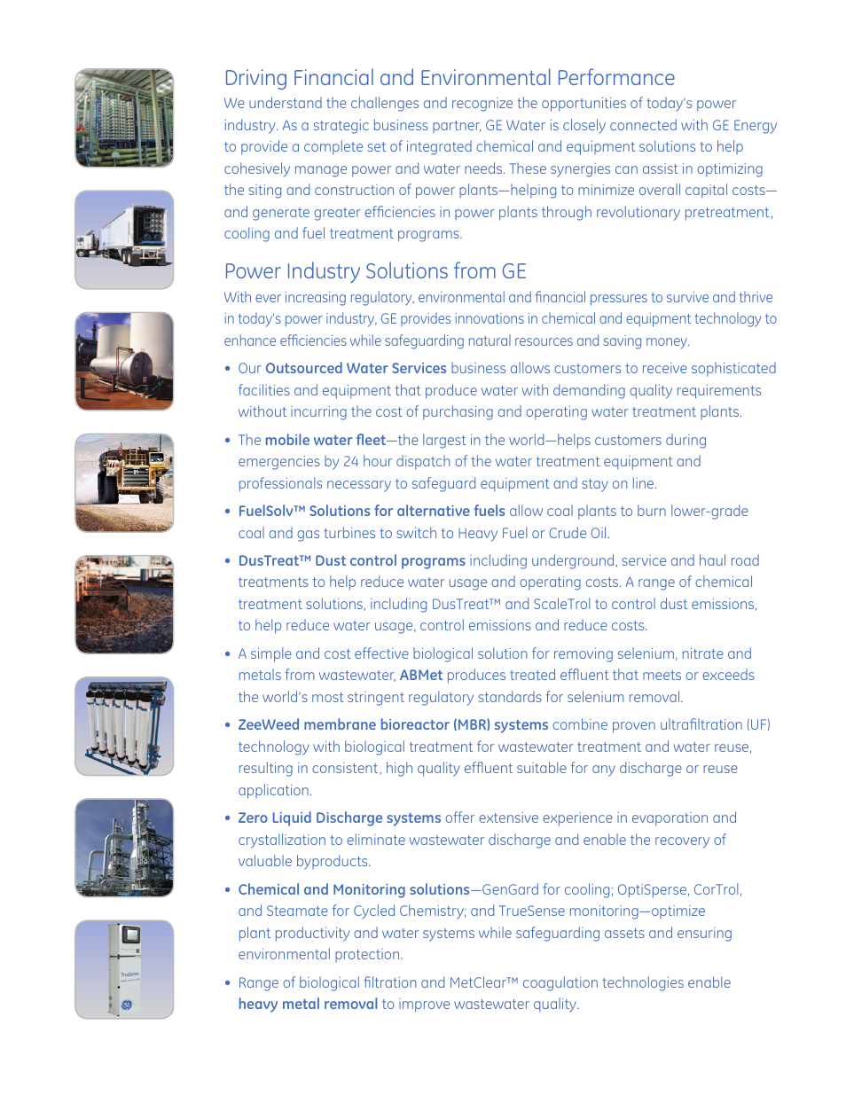 Driving financial and environmental performance, Power industry solutions from ge | GE P&W FuelSolv - Water Treatment Solutions for the Power Industry User Manual | Page 3 / 8