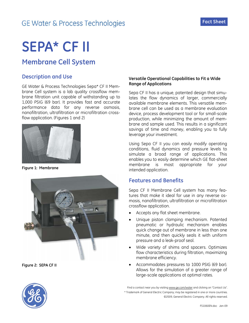 GE P&W Sepa CF II Membrane Cell System User Manual | 3 pages
