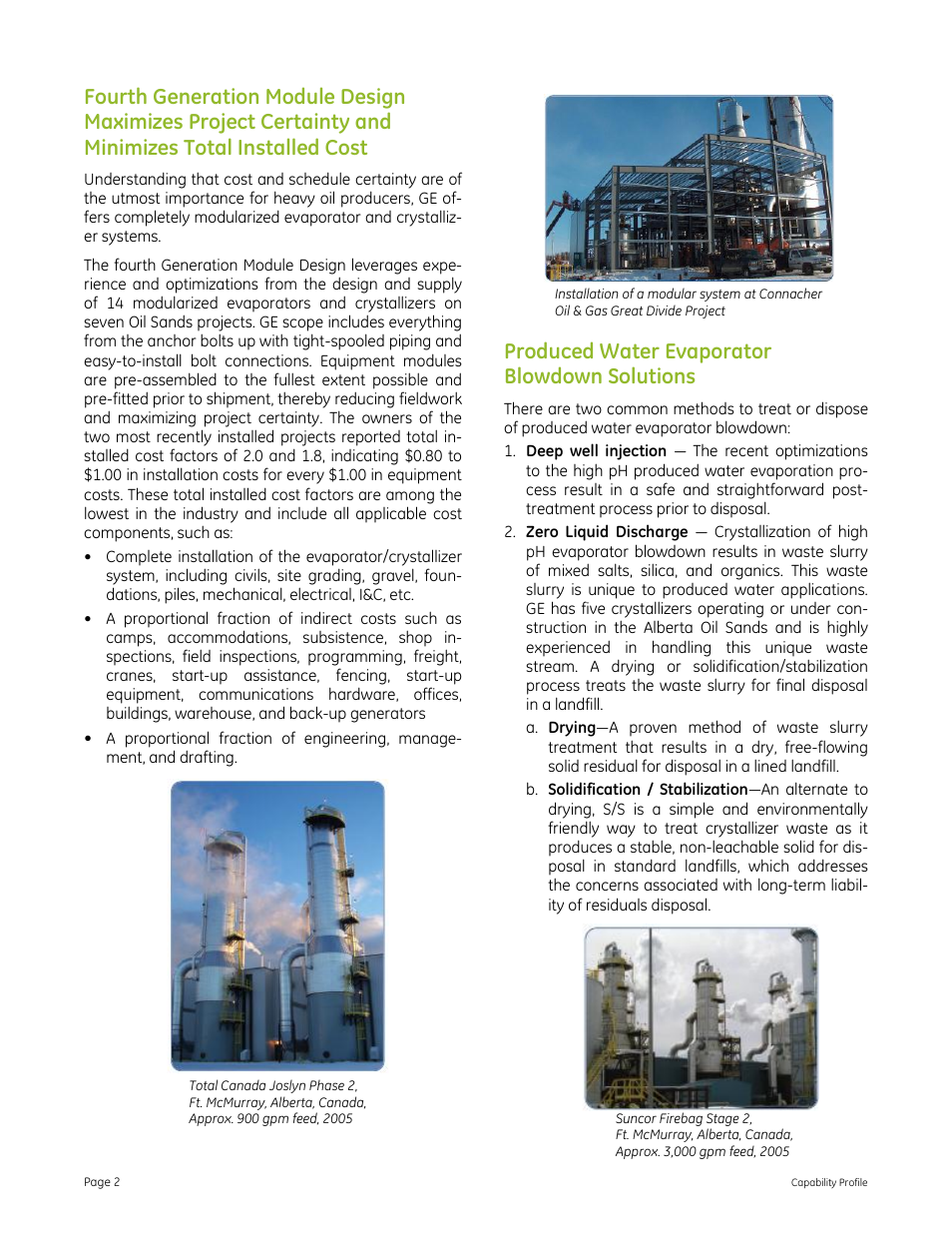 Produced water evaporator blowdown solutions | GE P&W SAGD Water Evaporators User Manual | Page 2 / 2