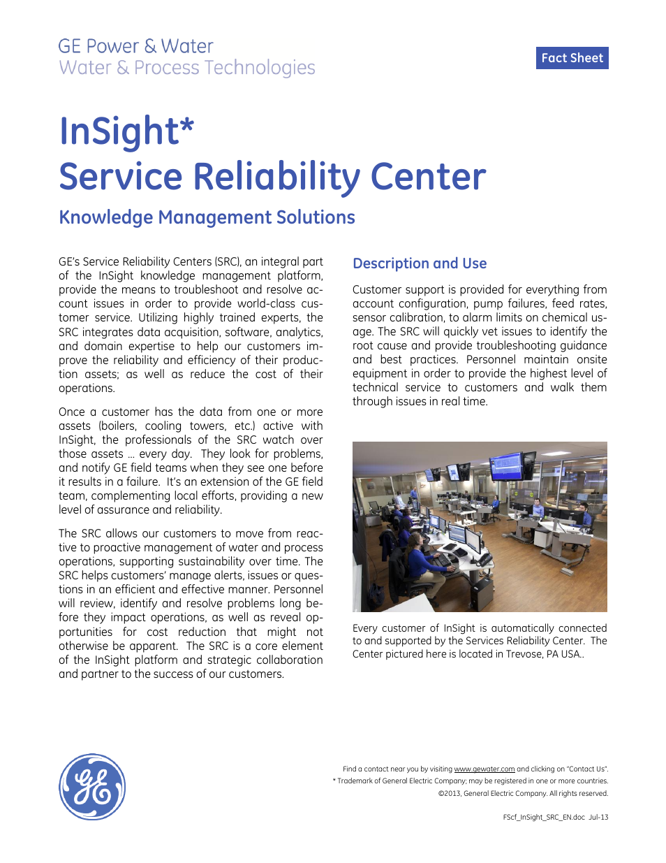 GE P&W Service Reliability Center User Manual | 2 pages