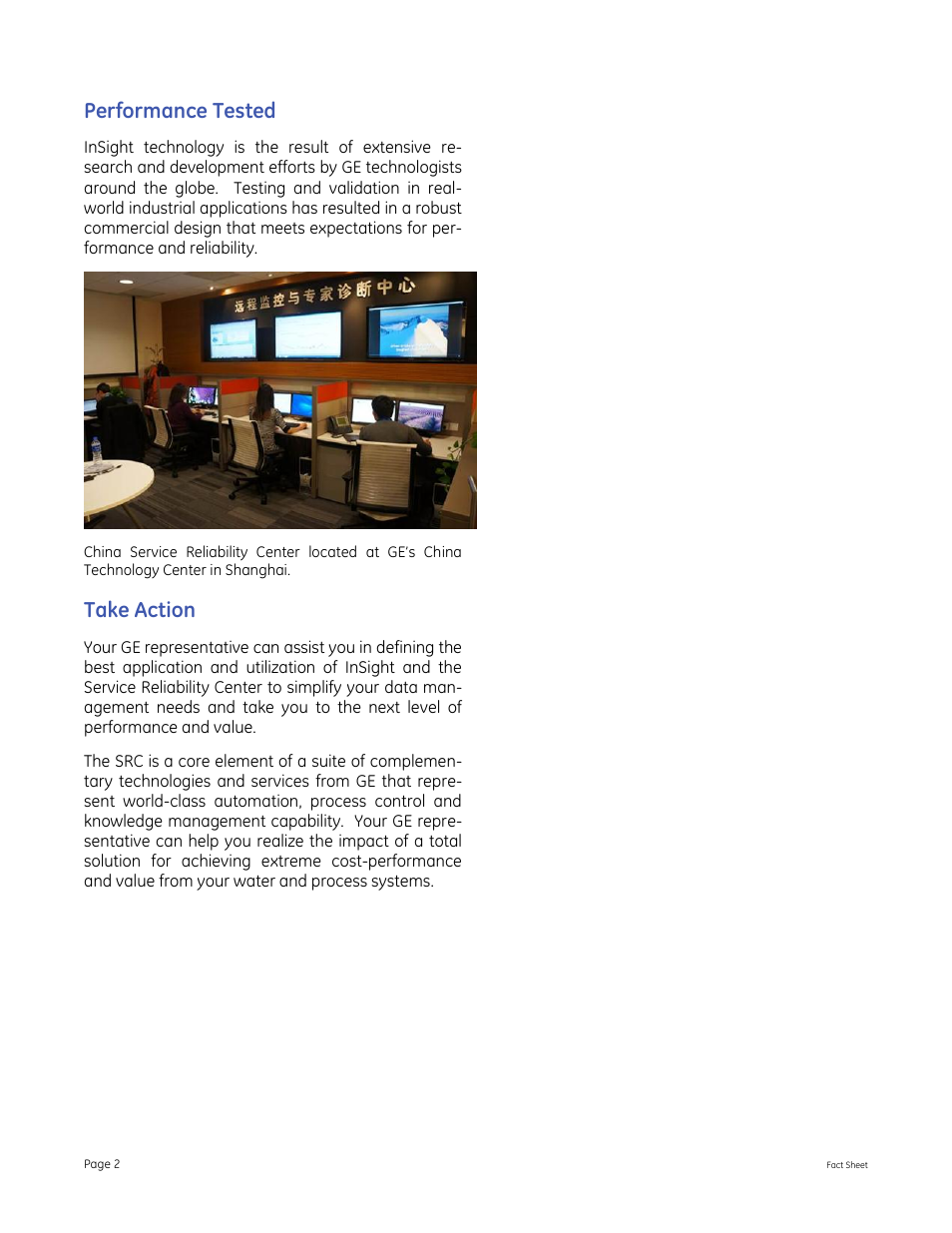 Performance tested, Take action | GE P&W Service Reliability Center User Manual | Page 2 / 2