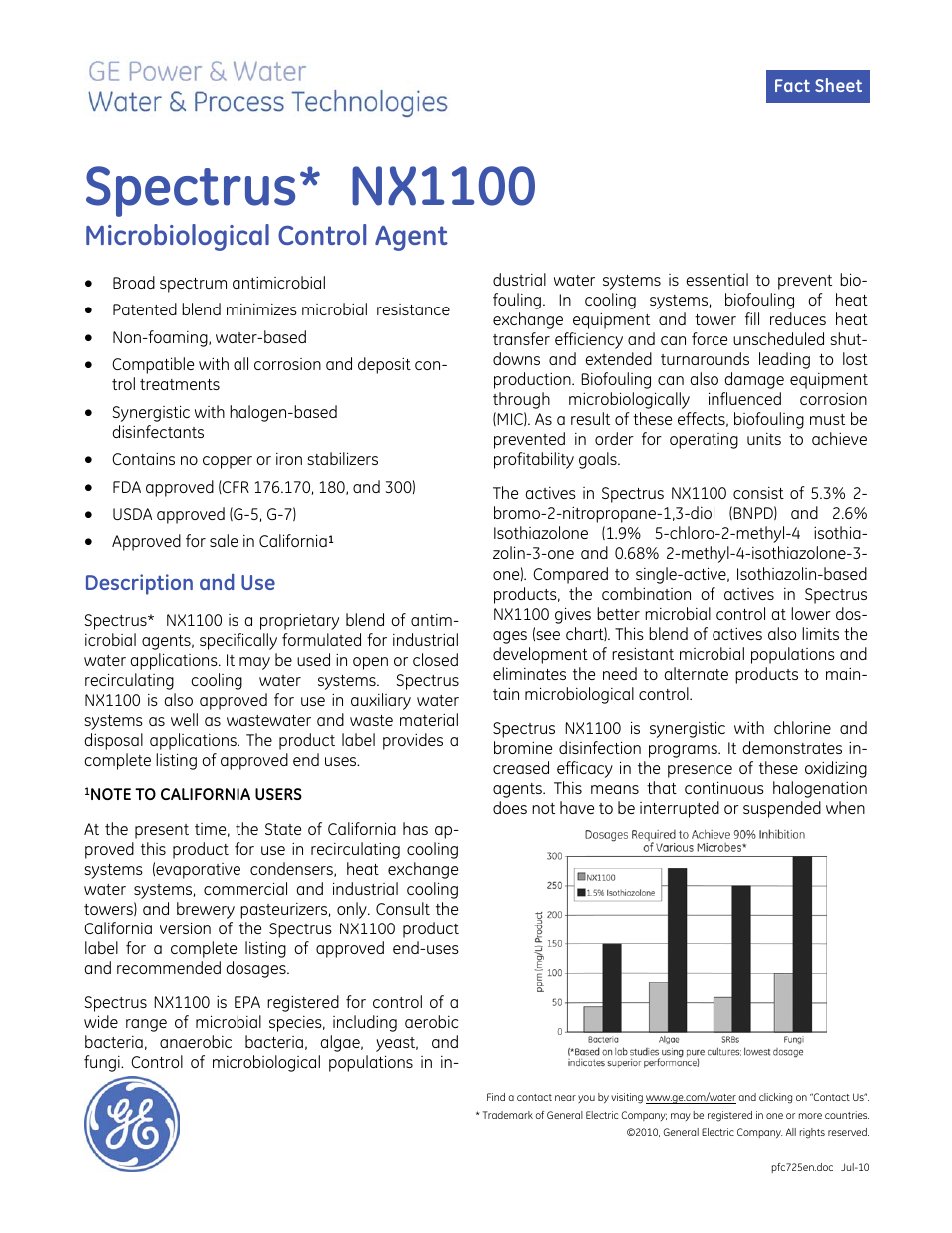 GE P&W Spectrus Microbiological Control User Manual | 2 pages