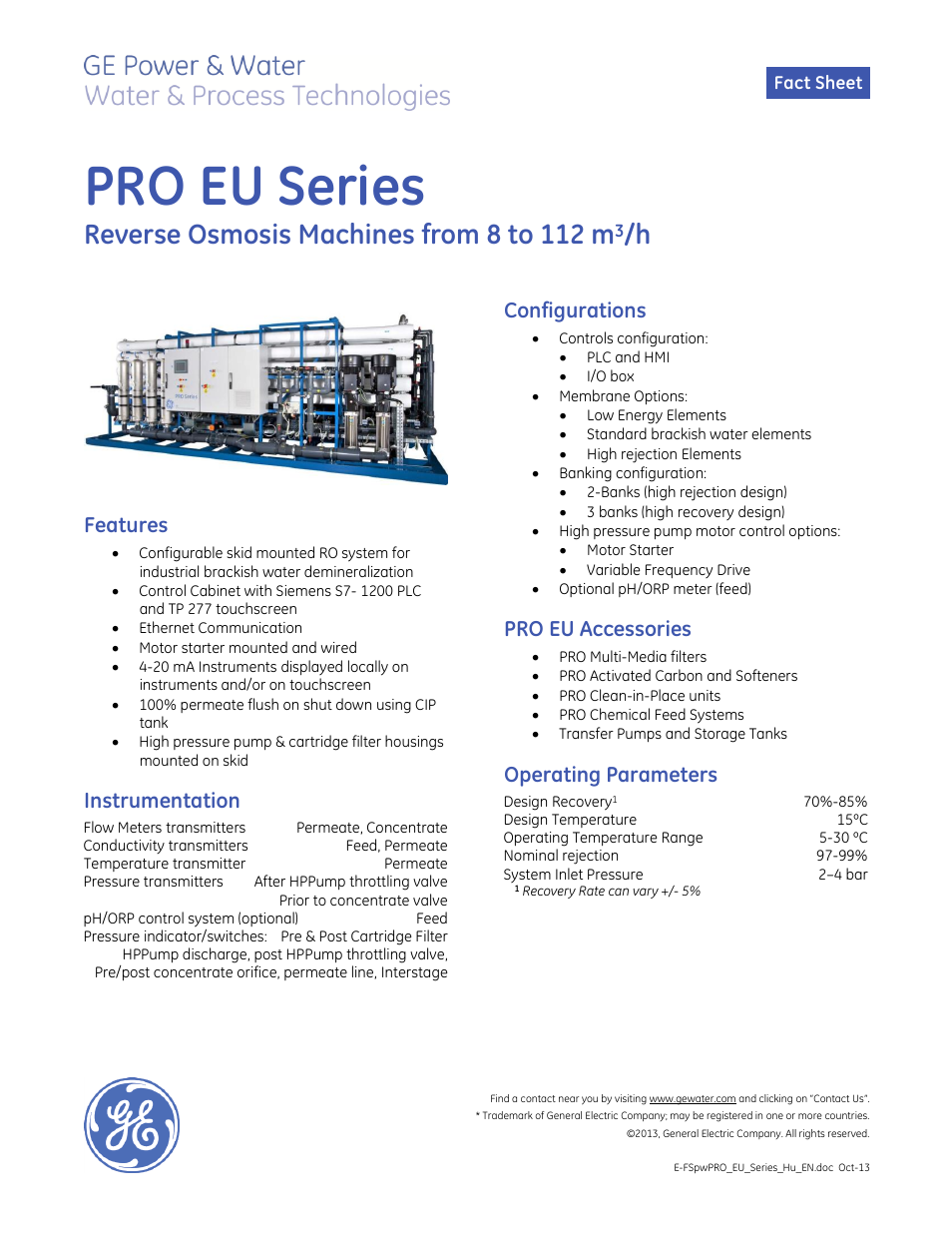 GE P&W PRO EU Series User Manual | 2 pages