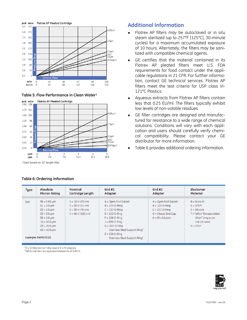 Additional information | GE P&W Pleated Filters - Flotrex AP Pleated Filters User Manual | Page 2 / 2