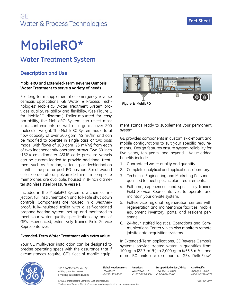 GE P&W Mobile Water Treatment Systems - MobileRO User Manual | 2 pages