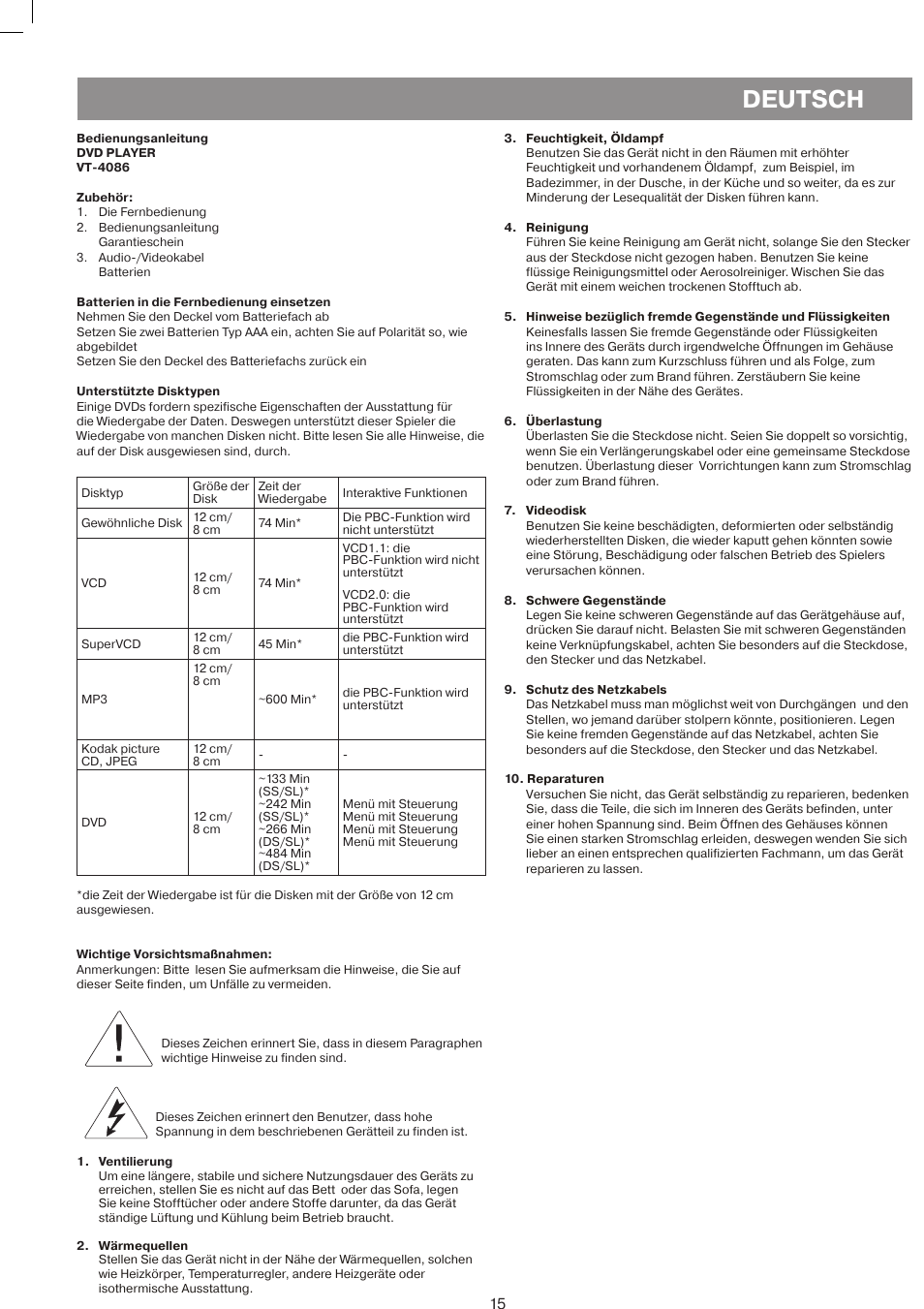 Deutsch | Vitek VT-4086 SR User Manual | Page 15 / 68