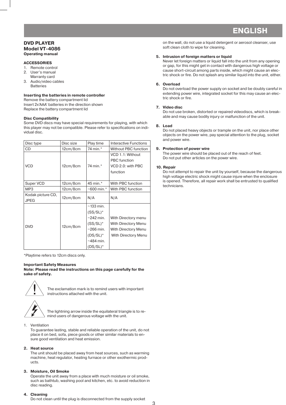 English | Vitek VT-4086 SR User Manual | Page 3 / 68