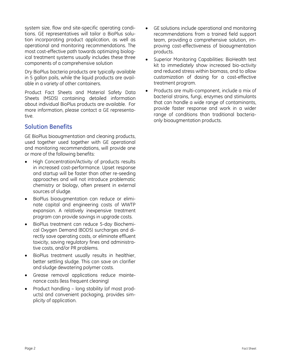 Solution benefits | GE P&W BioPlus User Manual | Page 2 / 2