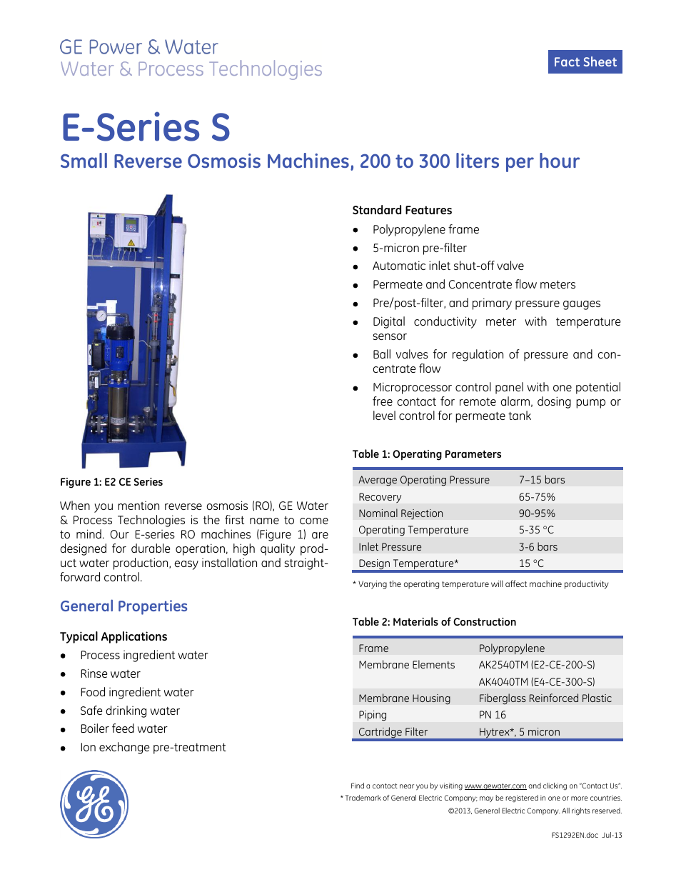 GE P&W E-Series S User Manual | 2 pages