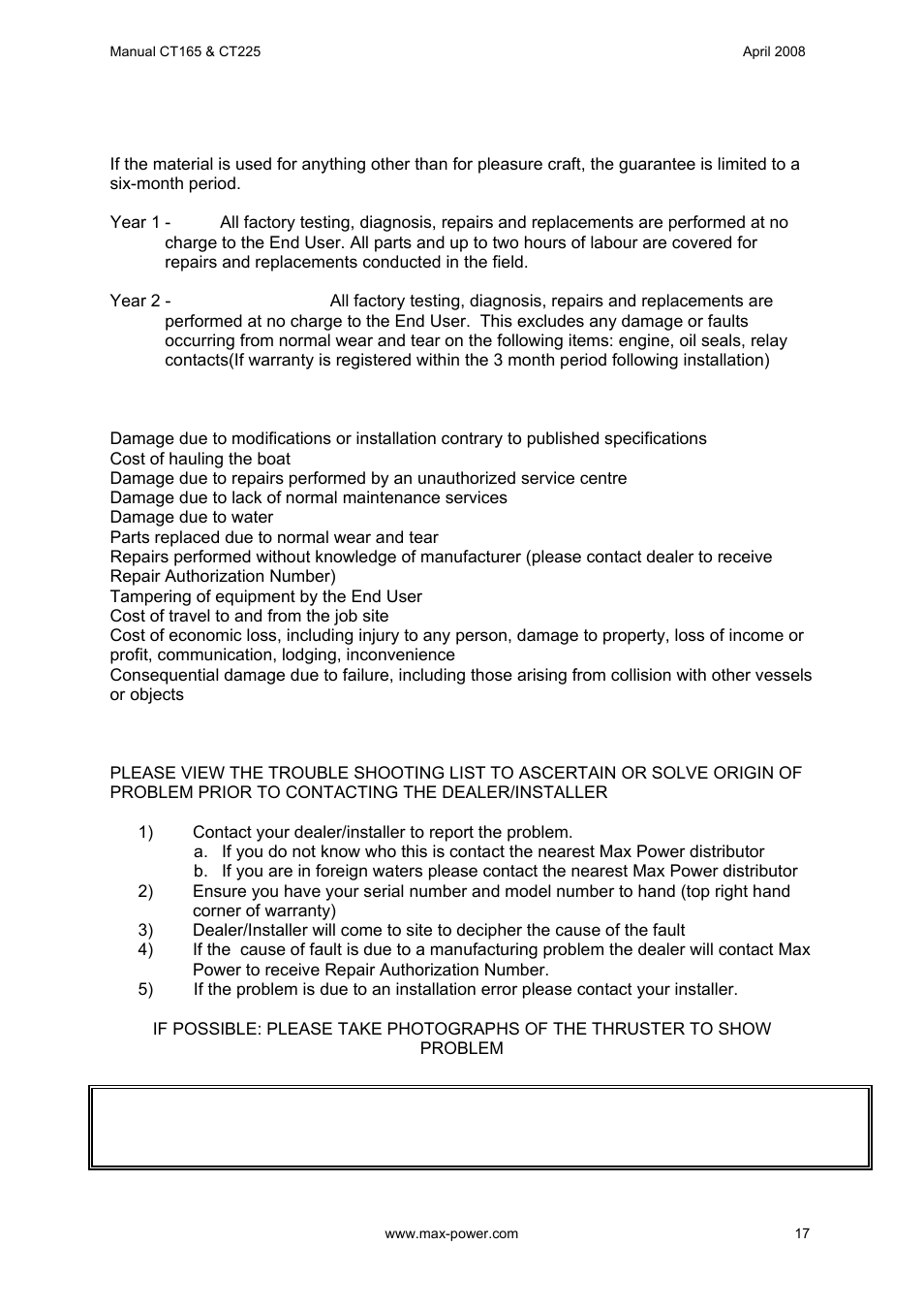 MAX Power CT165 Electric Tunnel Thruster User Manual | Page 18 / 19