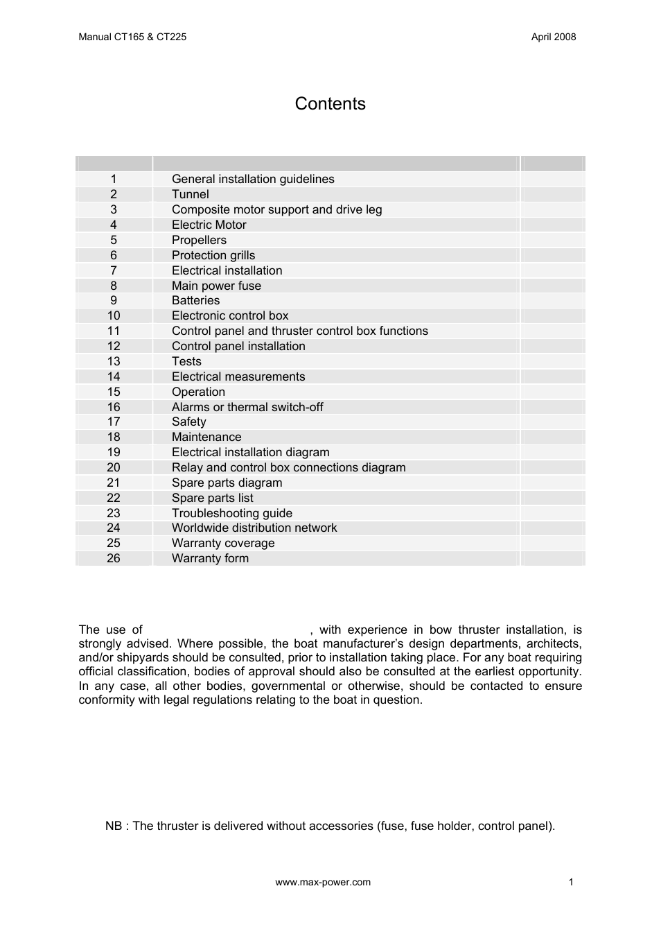 MAX Power CT165 Electric Tunnel Thruster User Manual | Page 2 / 19