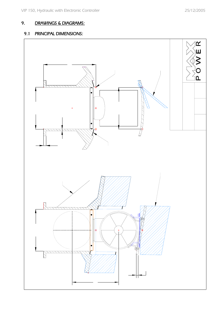 Build drawing, Drawings & diagrams: 9.1 principal dimensions, J c a | MAX Power VIP150-HYD User Manual | Page 20 / 32