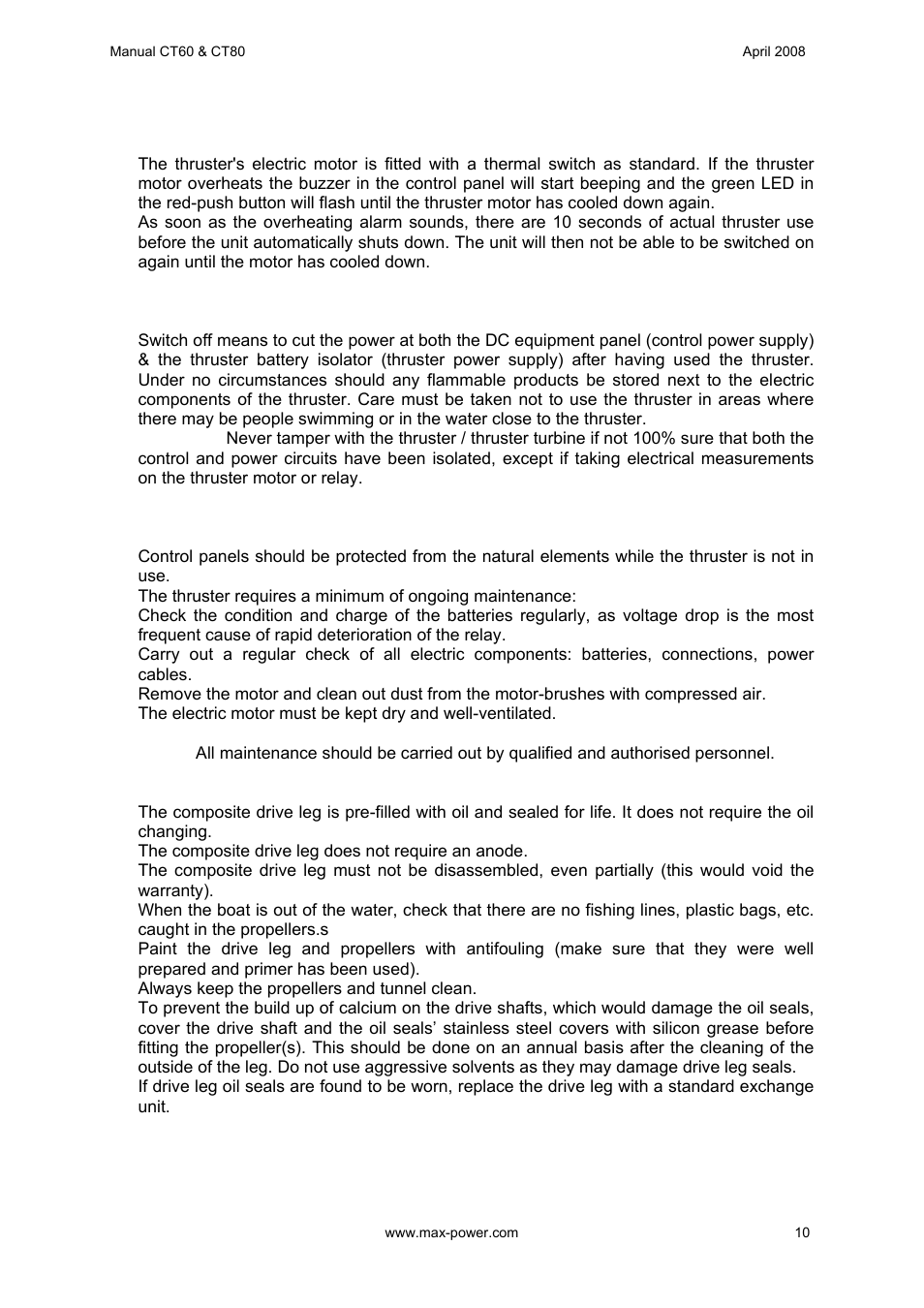 MAX Power CT60 Electric Tunnel Thruster User Manual | Page 11 / 19