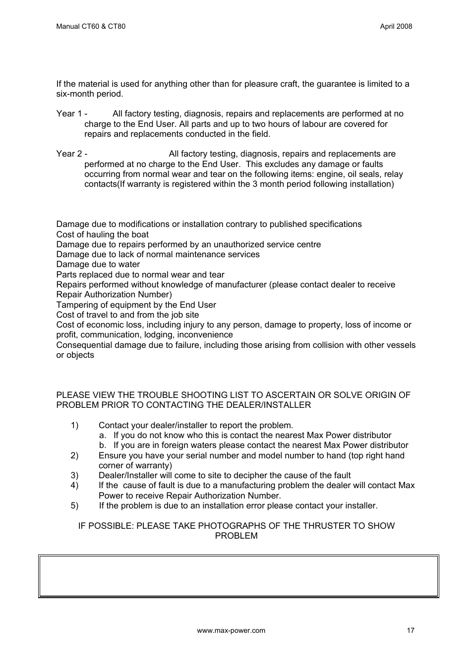 MAX Power CT60 Electric Tunnel Thruster User Manual | Page 18 / 19