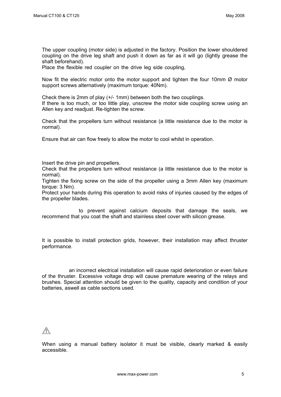 MAX Power CT100 Electric Tunnel Thruster Serials: > 83338 User Manual | Page 6 / 19