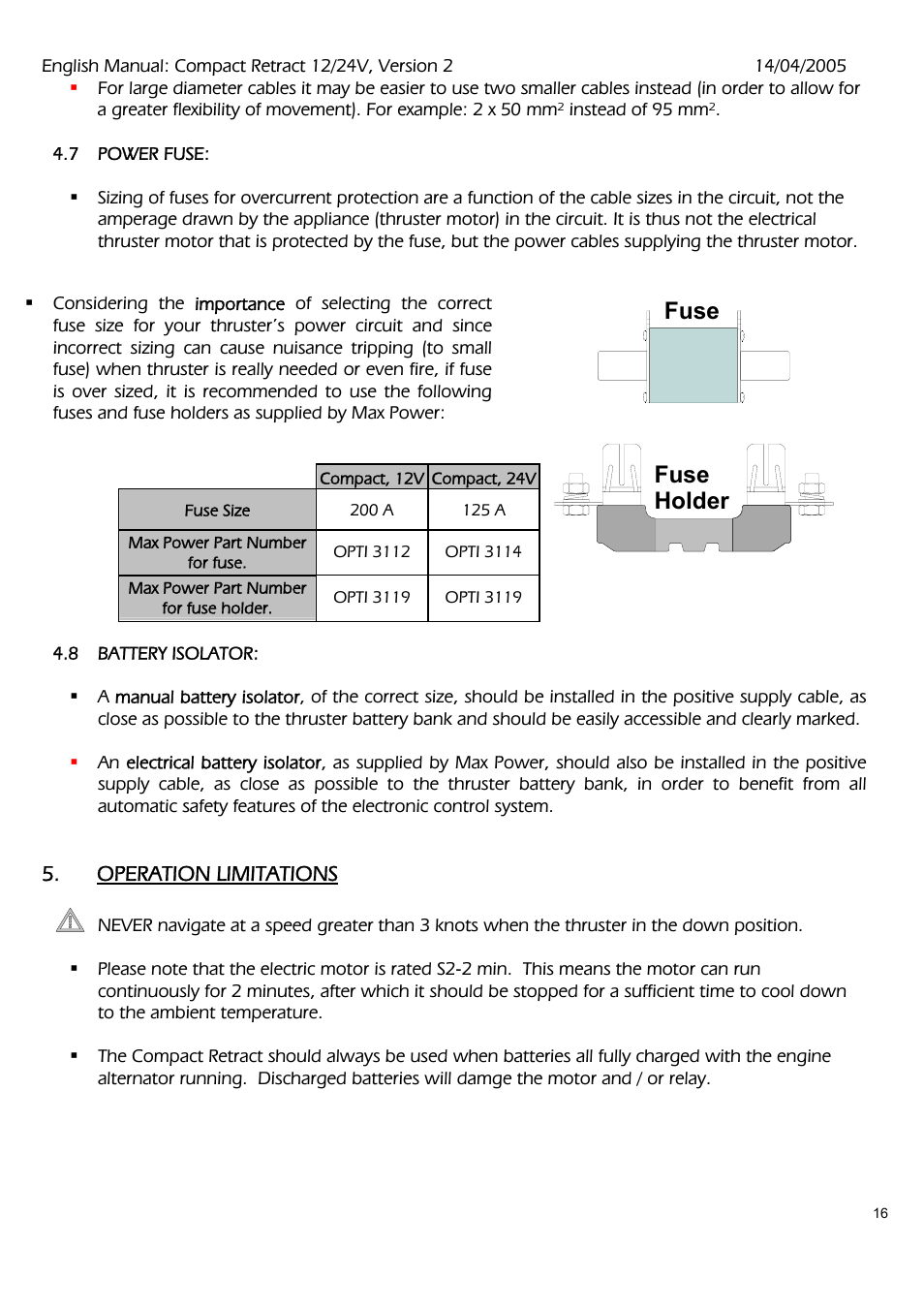 Fuse fuse holder | MAX Power COMPACT User Manual | Page 16 / 21