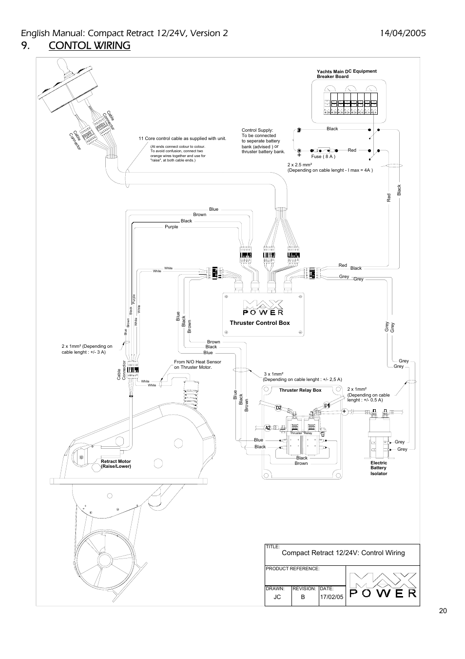 Contol wiring, On off, Compact retract 12/24v: control wiring | MAX Power COMPACT User Manual | Page 20 / 21