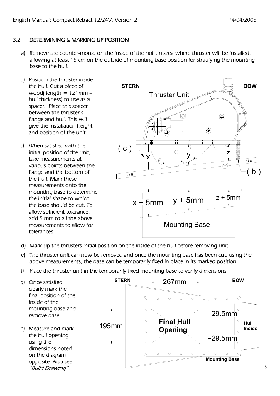 Y + 5mm x + 5mm, Mounting base thruster unit | MAX Power COMPACT User Manual | Page 5 / 21