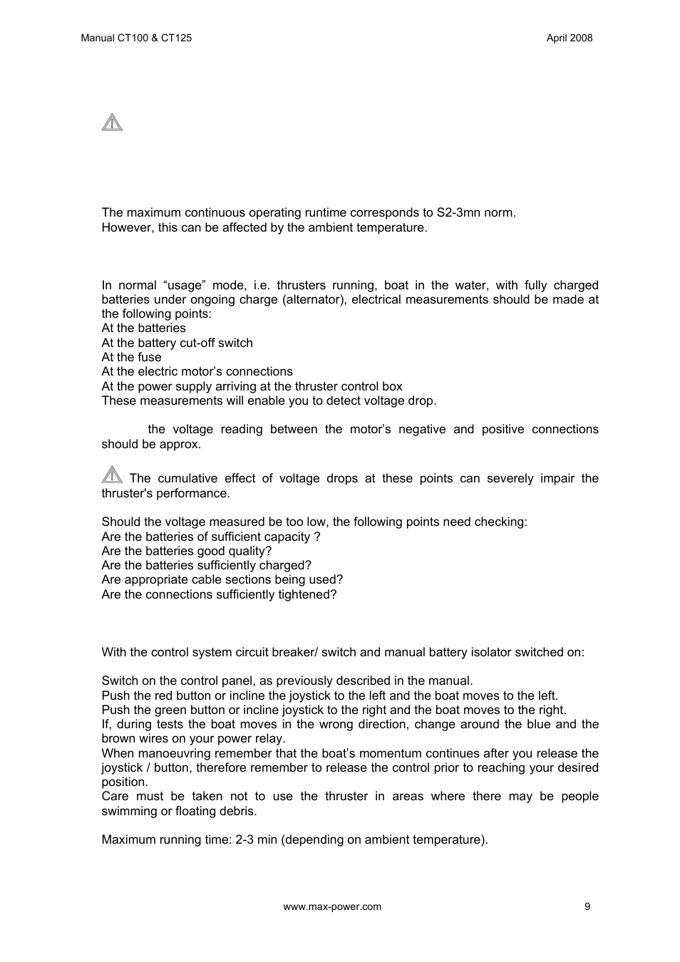 MAX Power CT100 Electric Tunnel Thruster Serials: 42250 ~ 83327 User Manual | Page 10 / 19
