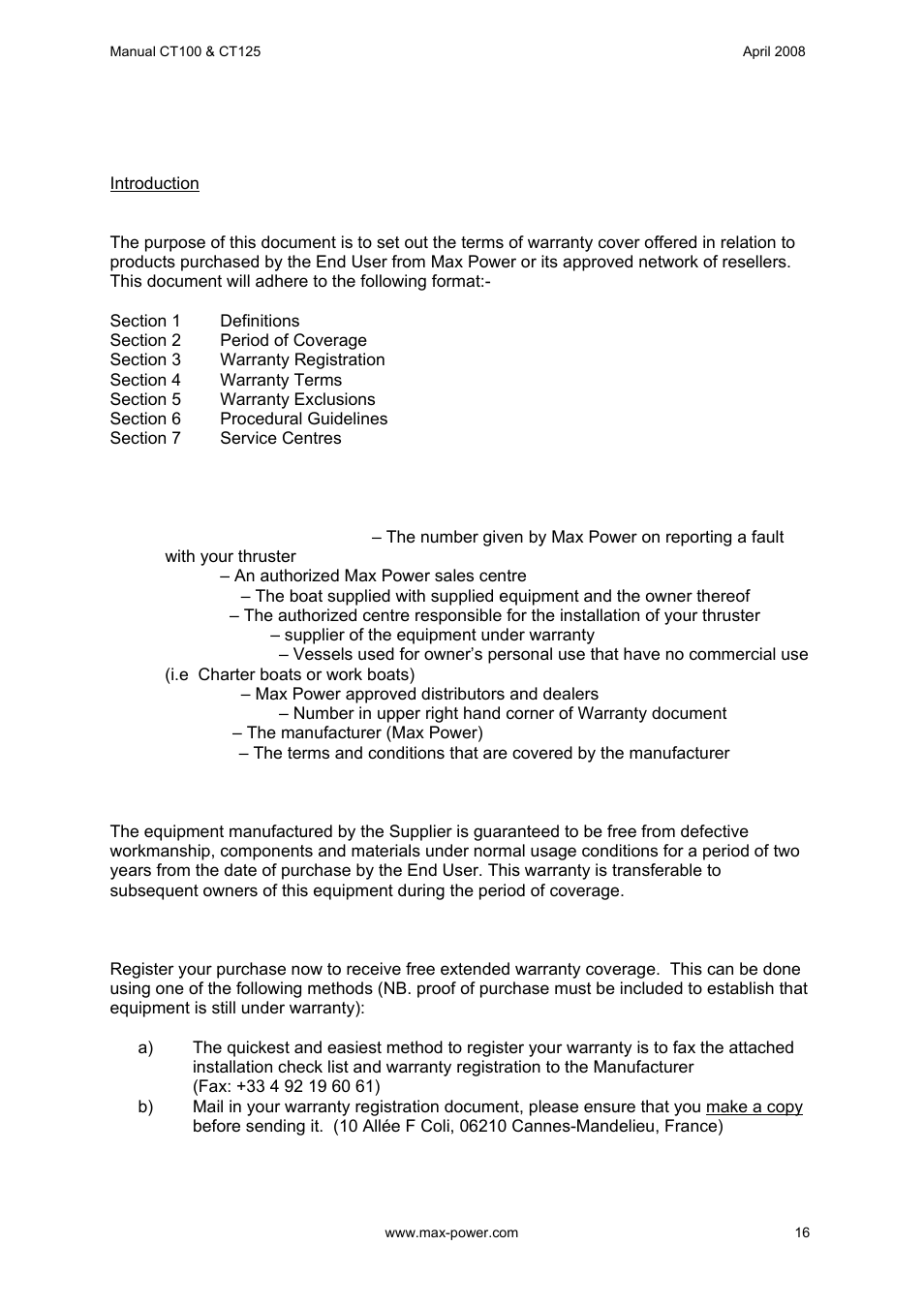 MAX Power CT100 Electric Tunnel Thruster Serials: 42250 ~ 83327 User Manual | Page 17 / 19