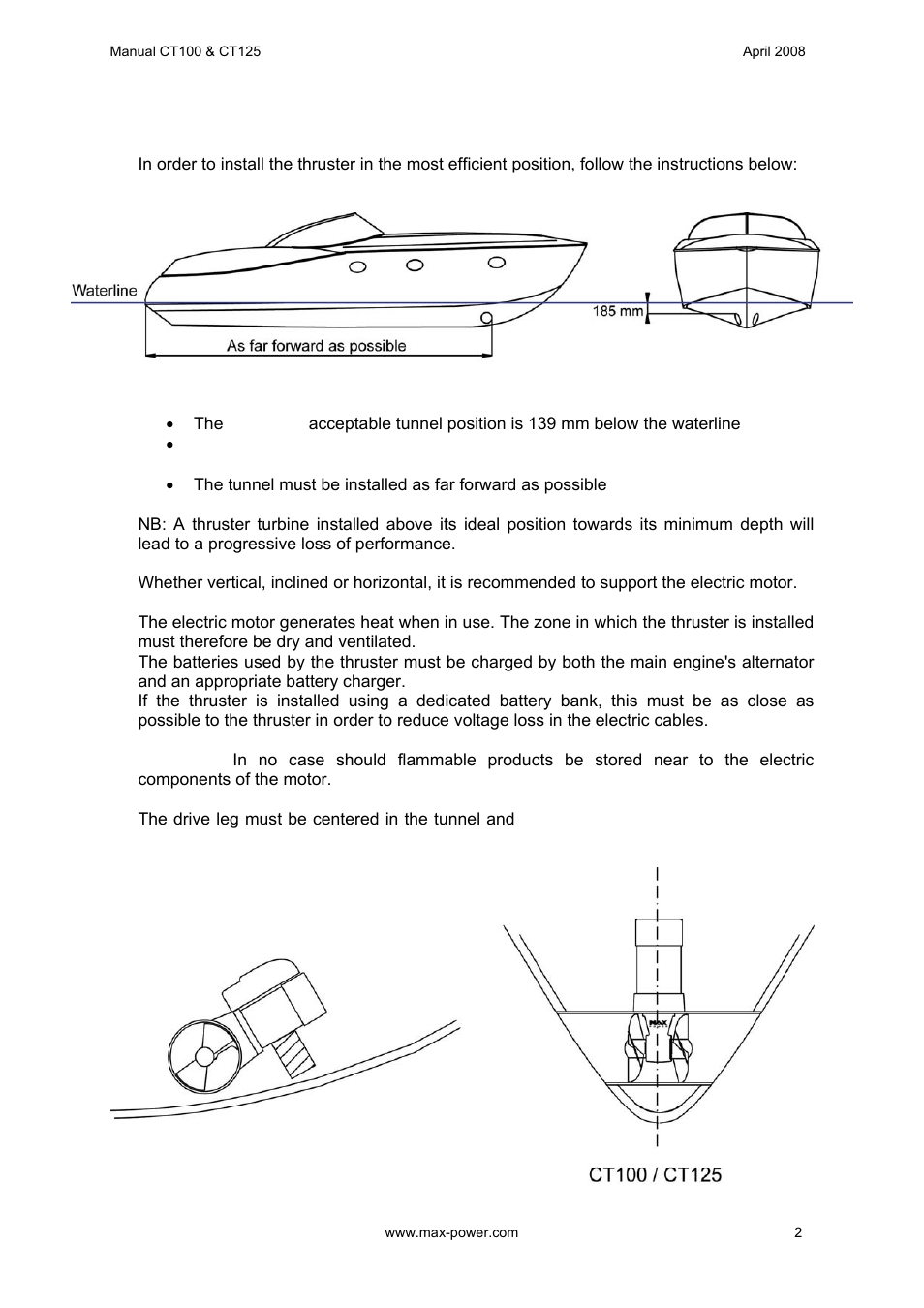 MAX Power CT100 Electric Tunnel Thruster Serials: 42250 ~ 83327 User Manual | Page 3 / 19