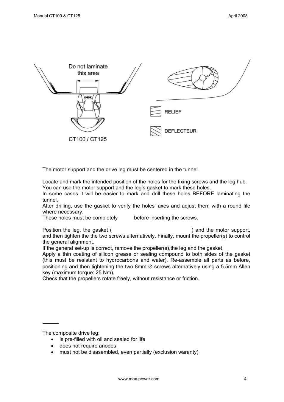 MAX Power CT100 Electric Tunnel Thruster Serials: 42250 ~ 83327 User Manual | Page 5 / 19