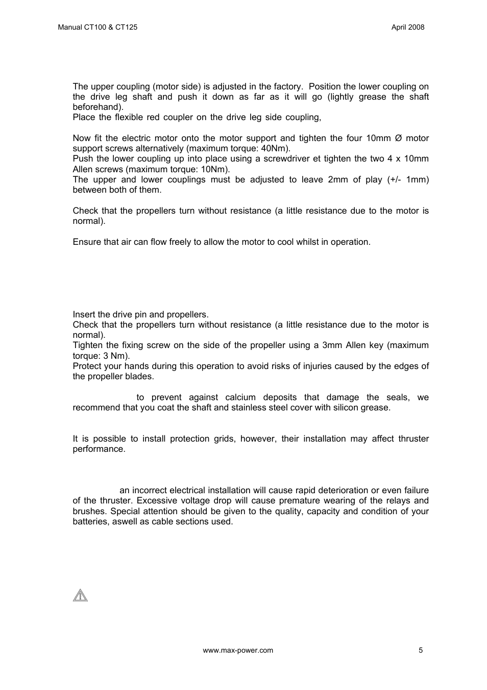 MAX Power CT100 Electric Tunnel Thruster Serials: 42250 ~ 83327 User Manual | Page 6 / 19