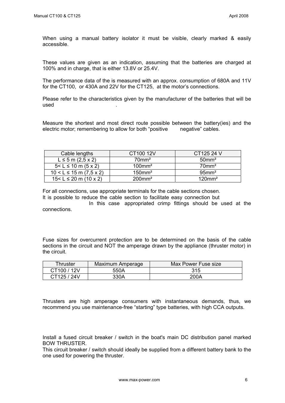 MAX Power CT100 Electric Tunnel Thruster Serials: 42250 ~ 83327 User Manual | Page 7 / 19