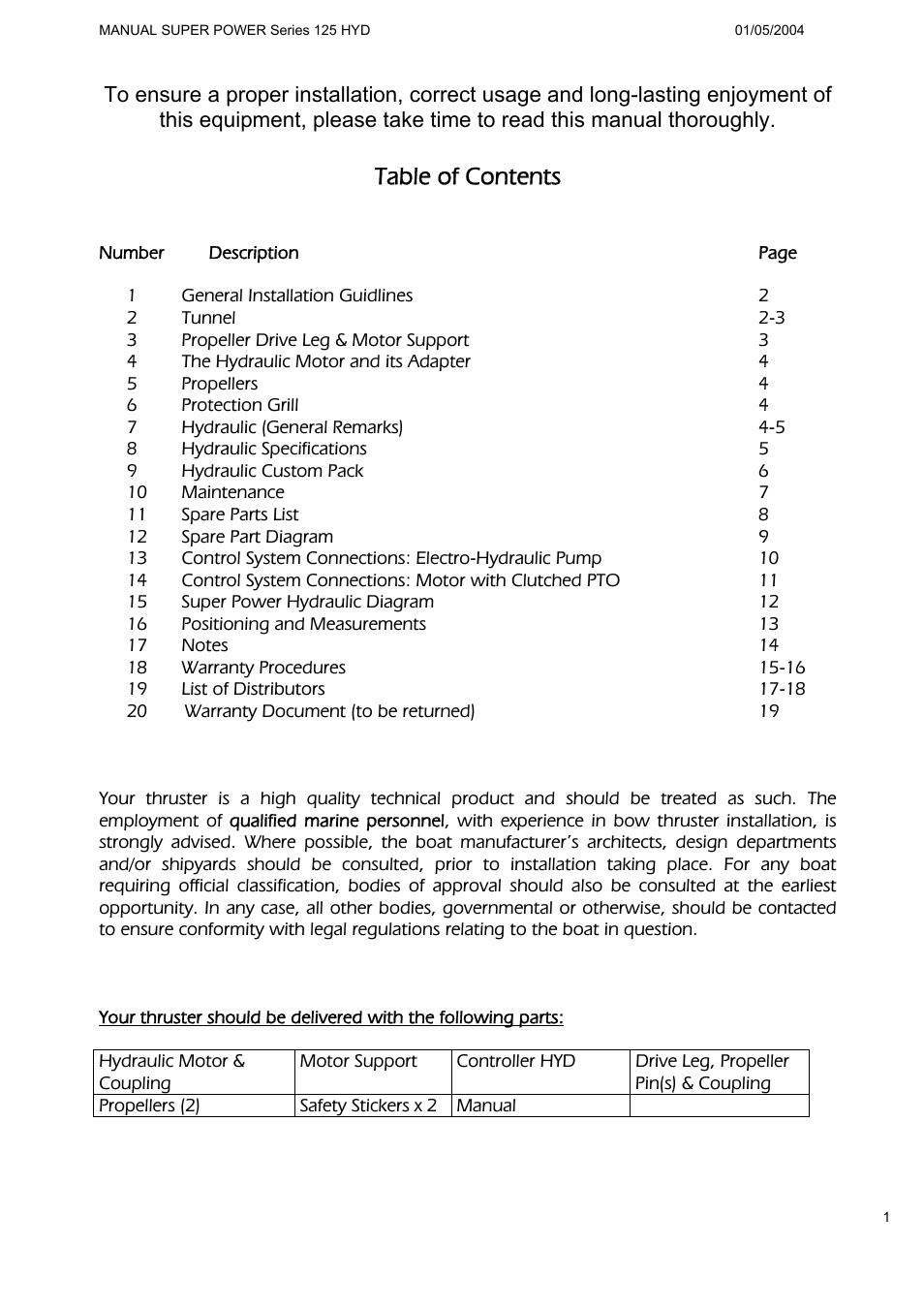 MAX Power HYD125 Hydraulic Tunnel Thruster User Manual | Page 2 / 20