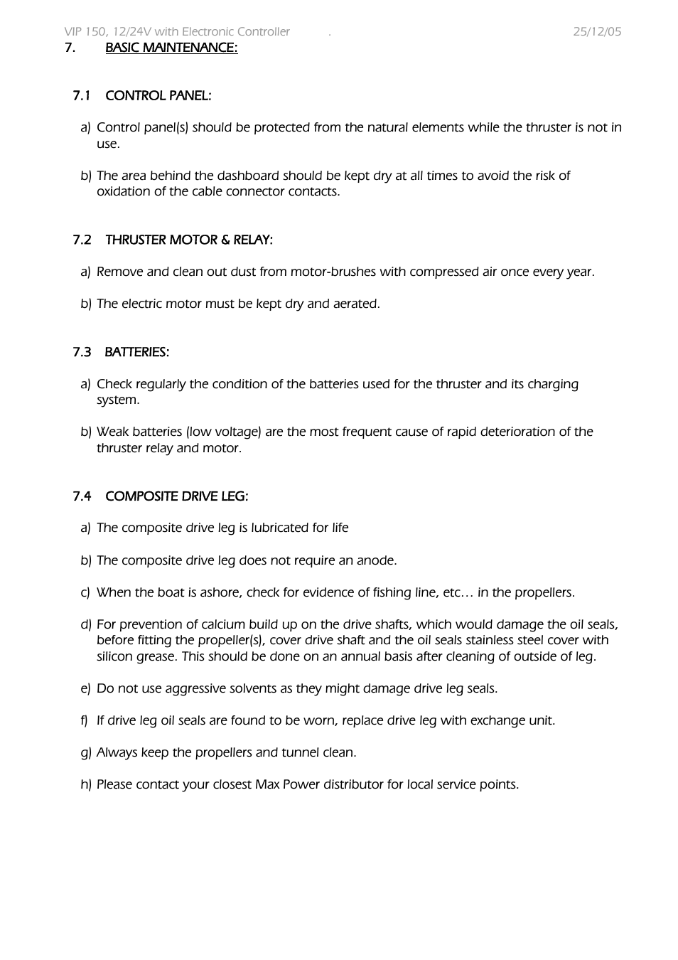 MAX Power VIP 150 Electric Retractable Thruster User Manual | Page 15 / 29