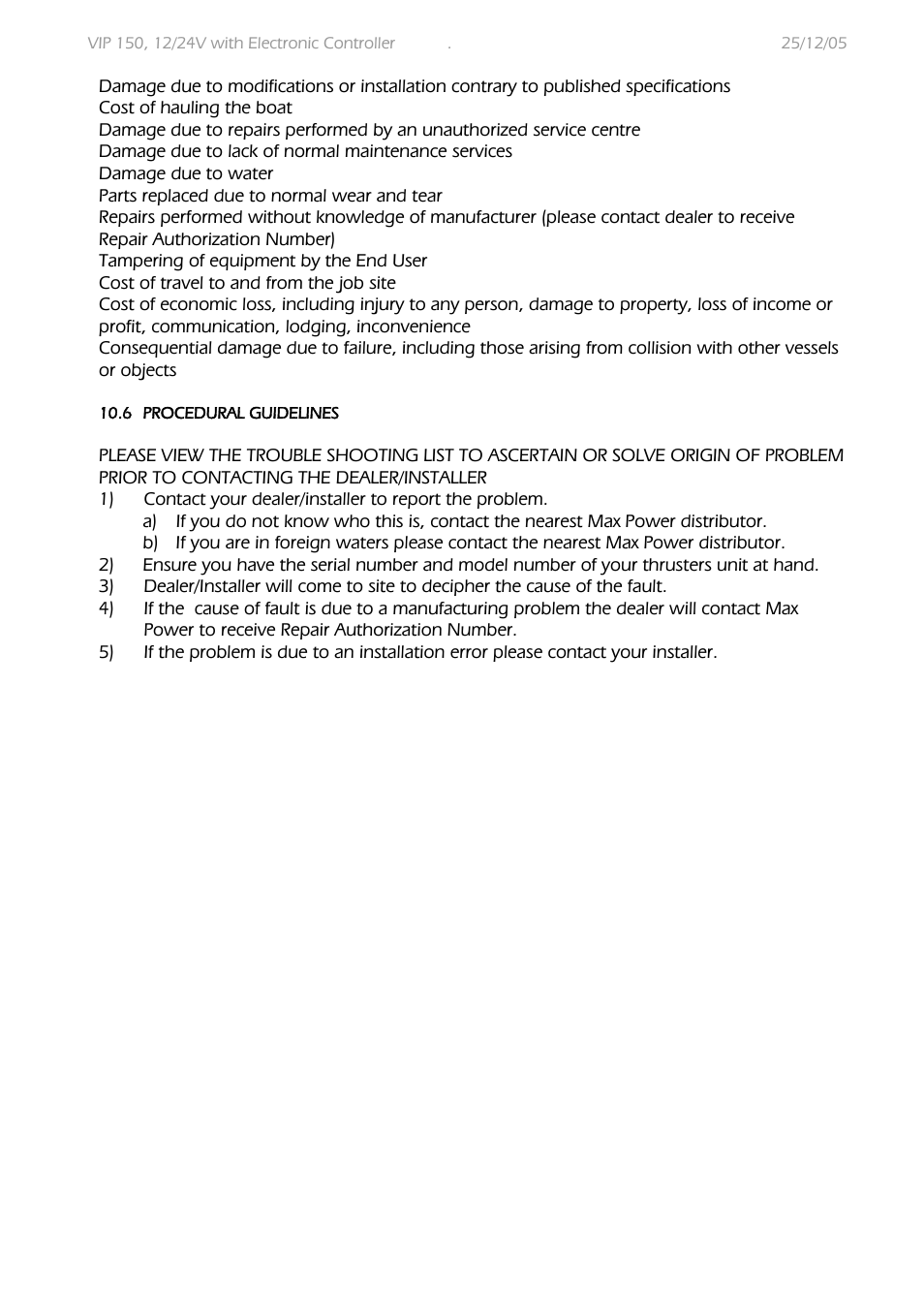 MAX Power VIP 150 Electric Retractable Thruster User Manual | Page 26 / 29