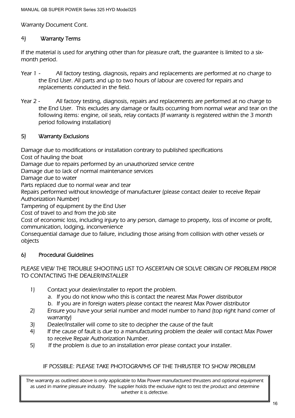 MAX Power HYD325_325 Hydraulic Tunnel Thruster User Manual | Page 17 / 20