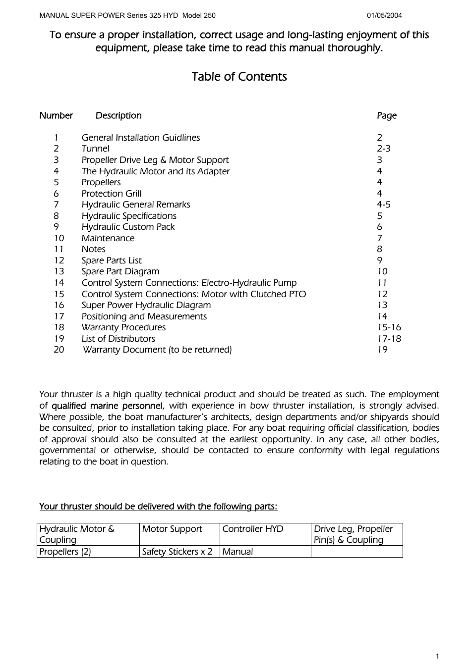 MAX Power HYD325_250 Hydraulic Tunnel Thruster User Manual | Page 2 / 20