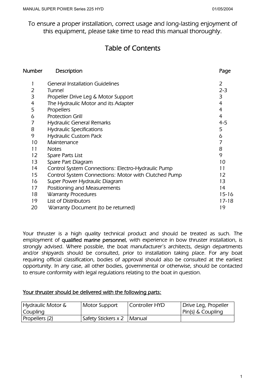MAX Power HYD225 Hydraulic Tunnel Thruster User Manual | Page 2 / 20
