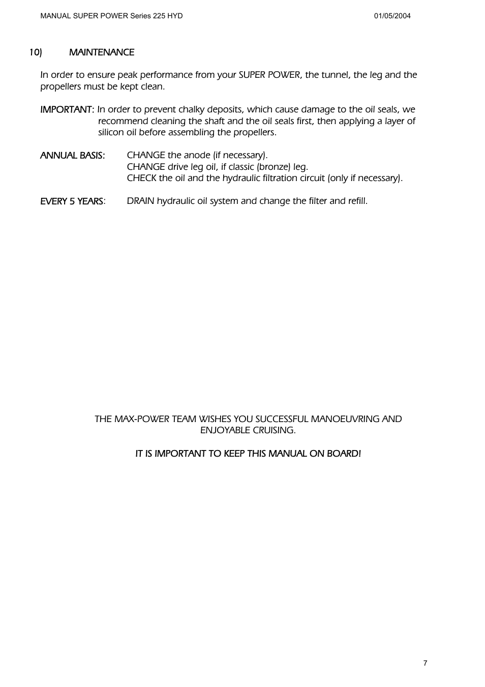 MAX Power HYD225 Hydraulic Tunnel Thruster User Manual | Page 8 / 20
