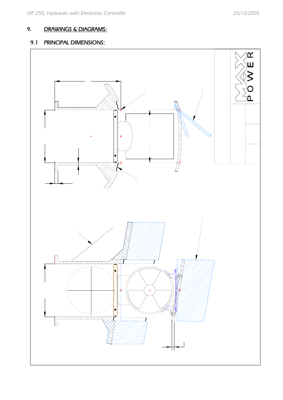 Build drawing, Drawings & diagrams: 9.1 principal dimensions, J h a | MAX Power VIP250-HYD User Manual | Page 20 / 32