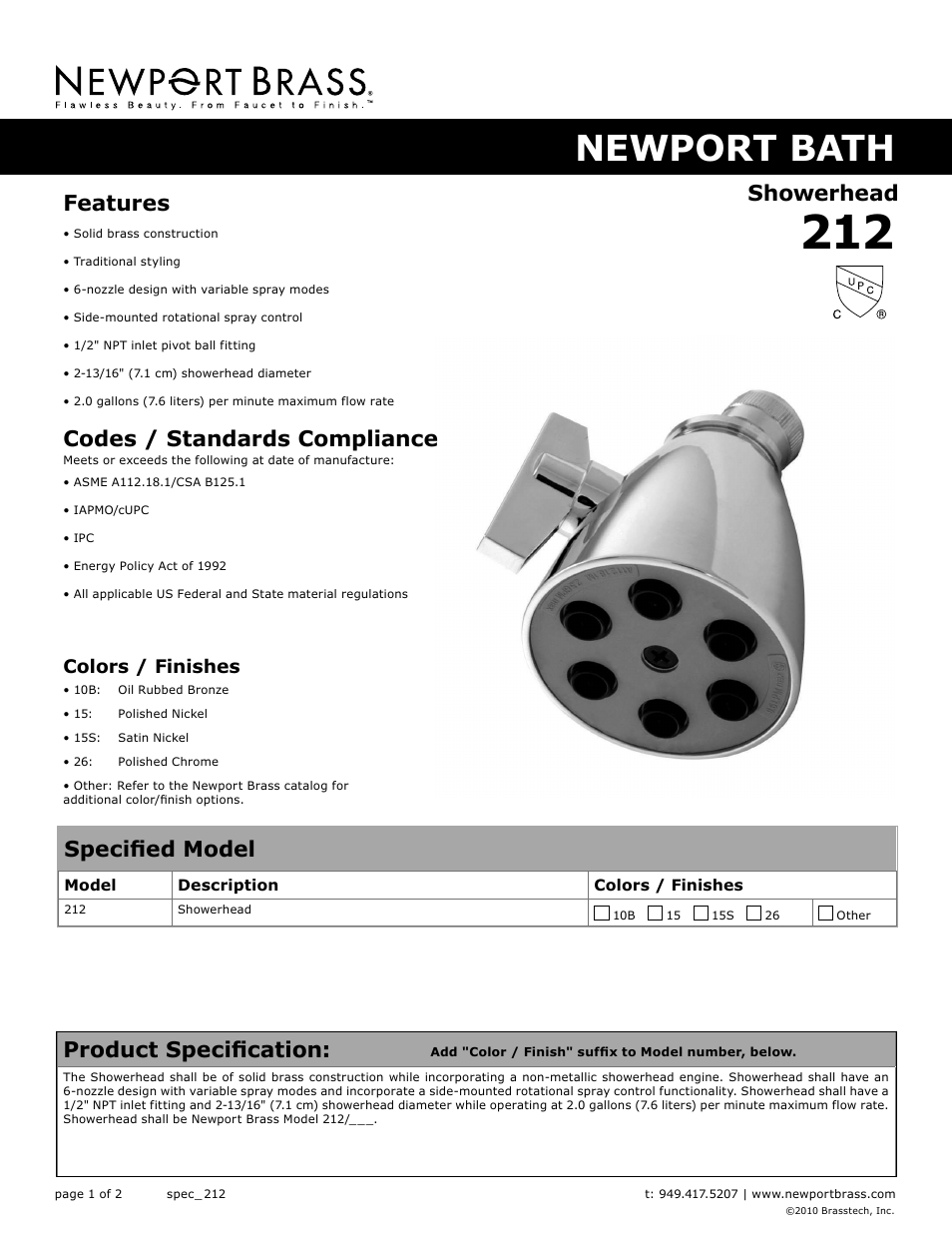 Newport Brass 212 User Manual | 2 pages