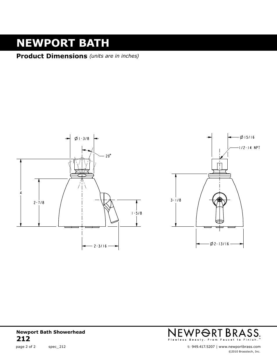 Newport bath, Product dimensions | Newport Brass 212 User Manual | Page 2 / 2