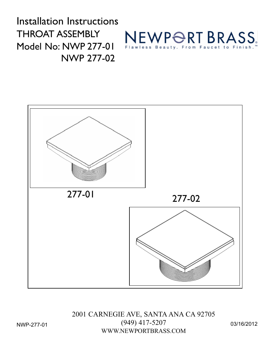 Newport Brass 277-02 User Manual | 2 pages