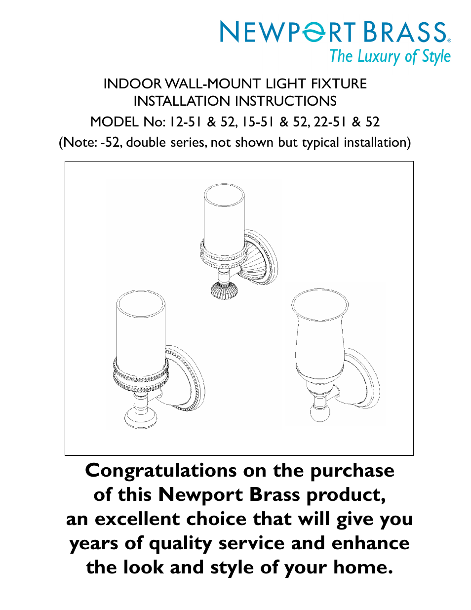 Newport Brass 22-51 & 52 User Manual | 3 pages