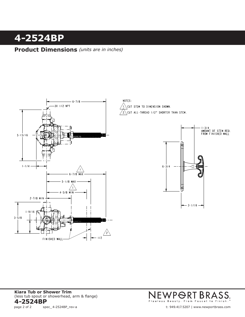 2524bp, Product dimensions | Newport Brass 3-424 Kiara User Manual | Page 2 / 2