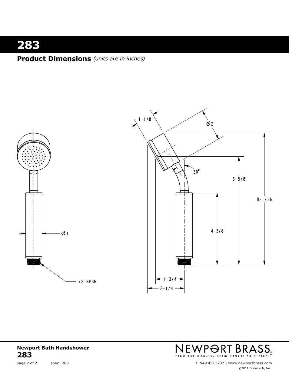 Product dimensions | Newport Brass 283 User Manual | Page 2 / 2