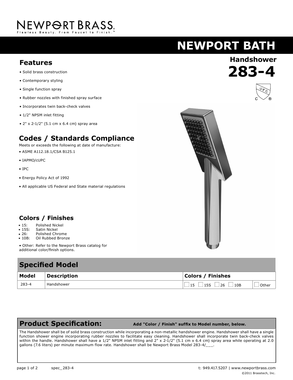 Newport Brass 283-4 User Manual | 2 pages