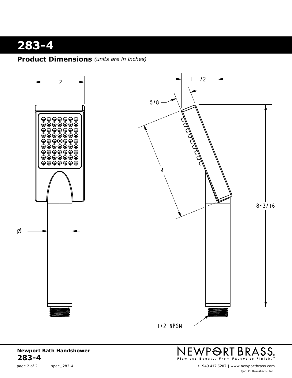 Product dimensions | Newport Brass 283-4 User Manual | Page 2 / 2