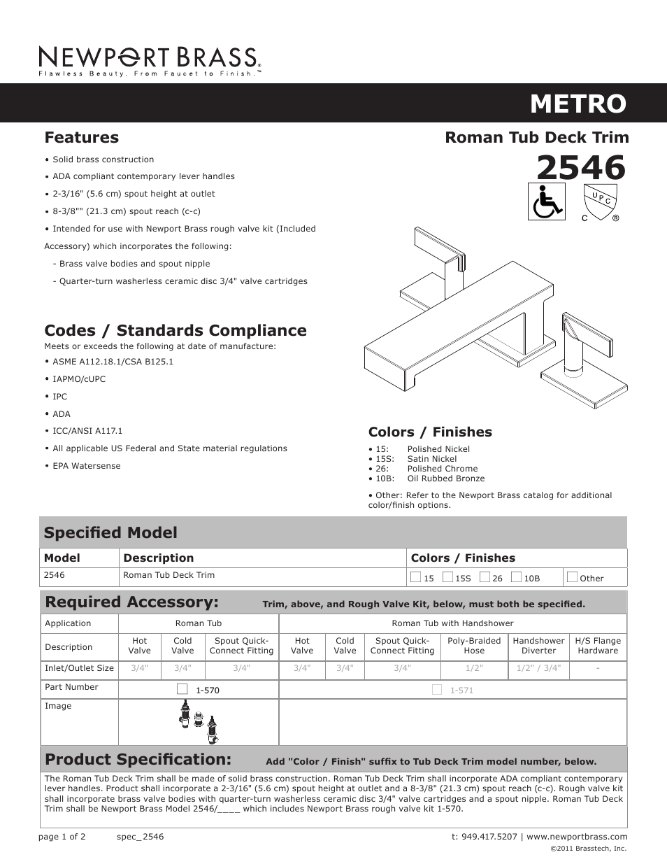 Newport Brass 2546 Metro User Manual | 2 pages