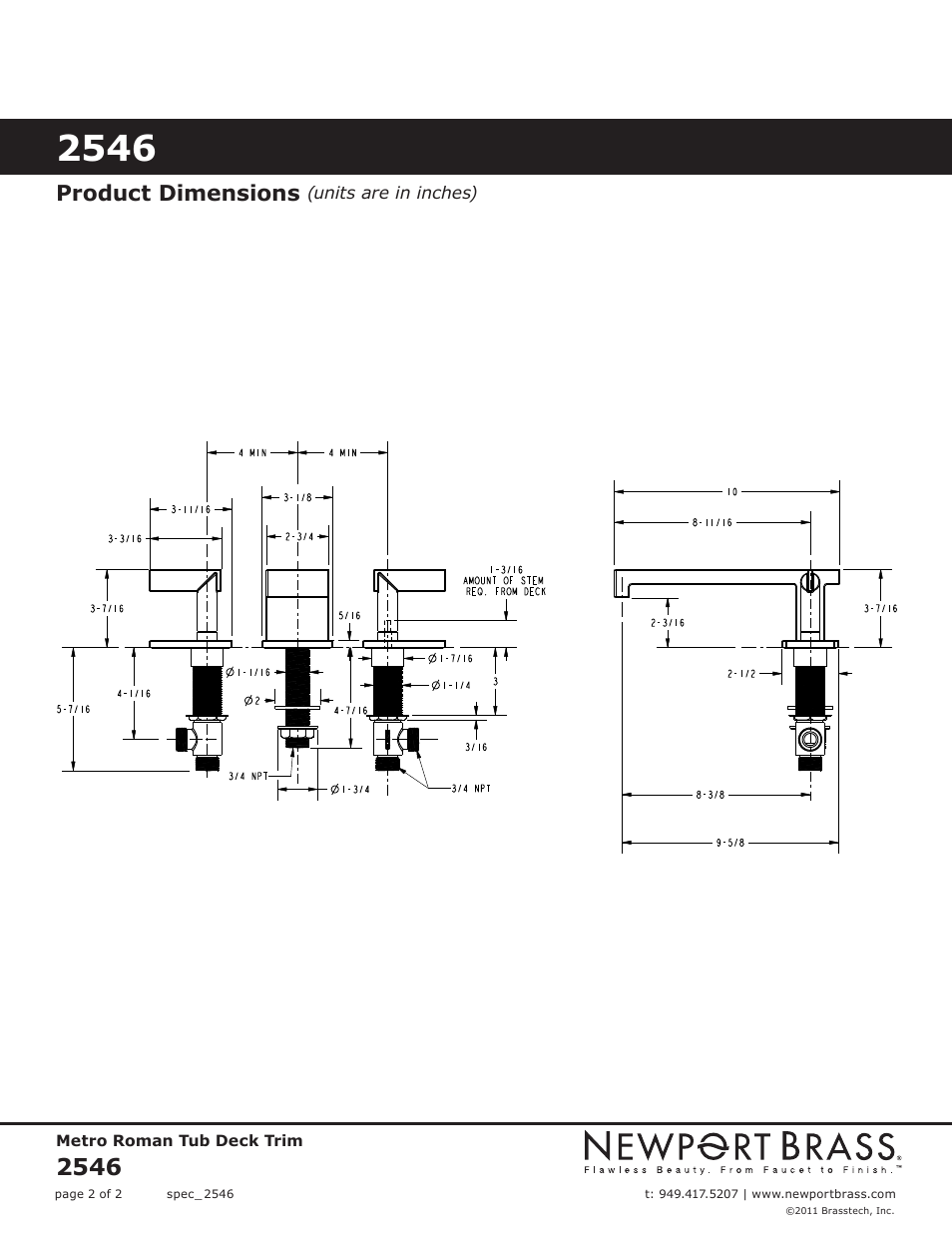 Product dimensions | Newport Brass 2546 Metro User Manual | Page 2 / 2