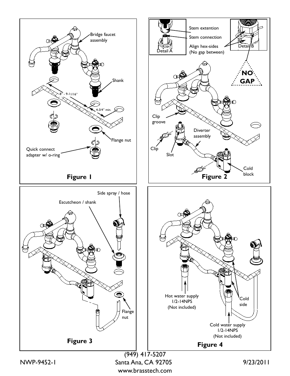 Figure 1, No gap, Figure 2 figure 3 | Figure 4 | Newport Brass 9452-1 User Manual | Page 3 / 3