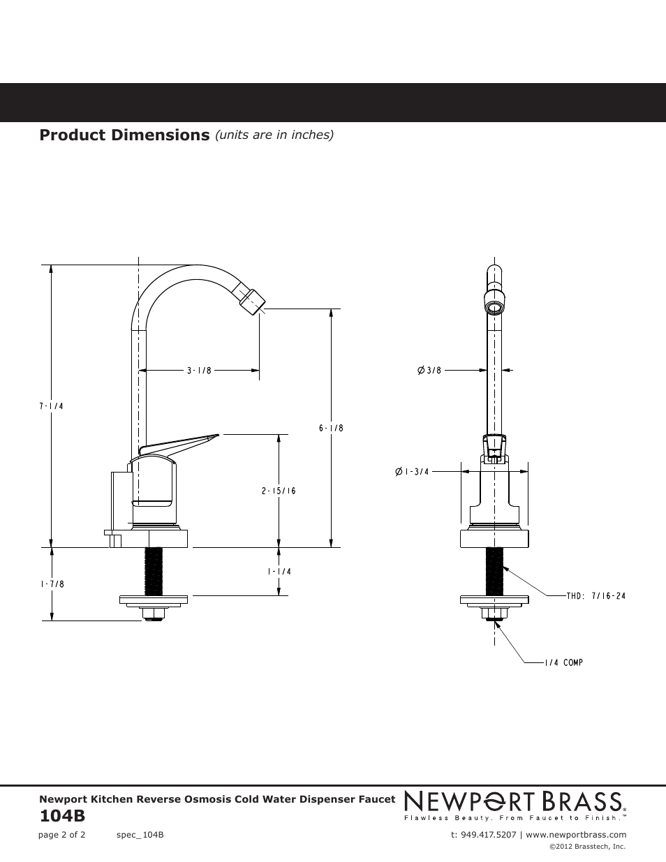 104b, Product dimensions | Newport Brass 104B User Manual | Page 2 / 2