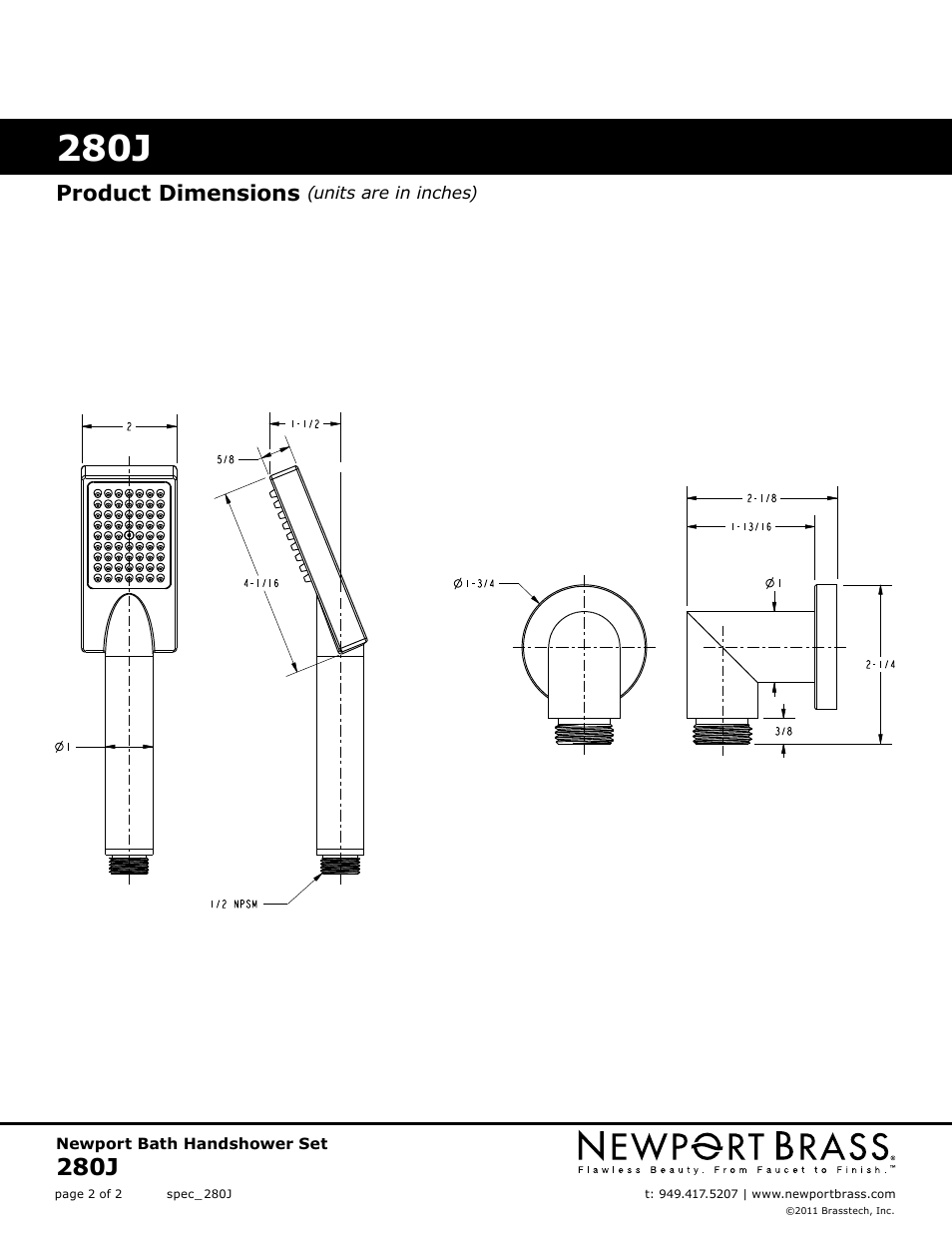 280j, Product dimensions | Newport Brass 280J User Manual | Page 2 / 2
